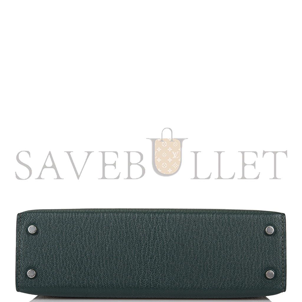 HERMÈS MASTER SELLIER KELLY II CHEVRE LEATHER TITAN GREEN WITH NORTHERN BLUE INSIDE (19*12*5.5cm) 